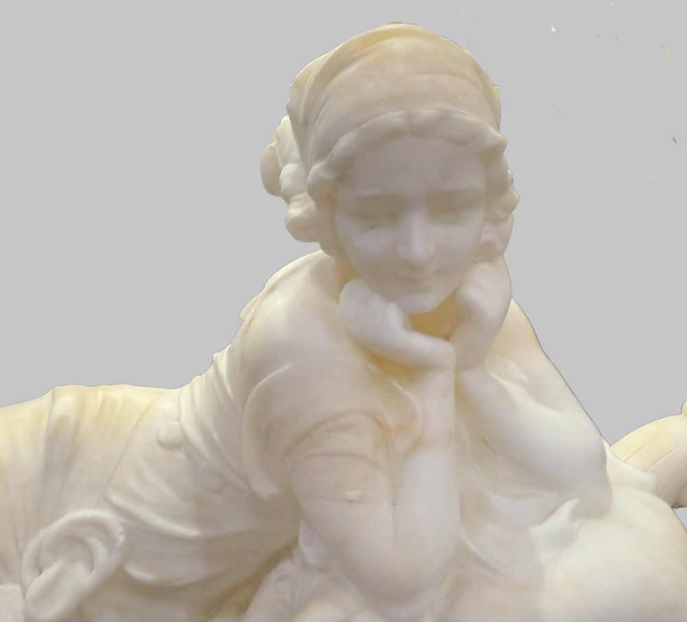 Antique Italian Marble Figure of Young Maiden Reclining View II