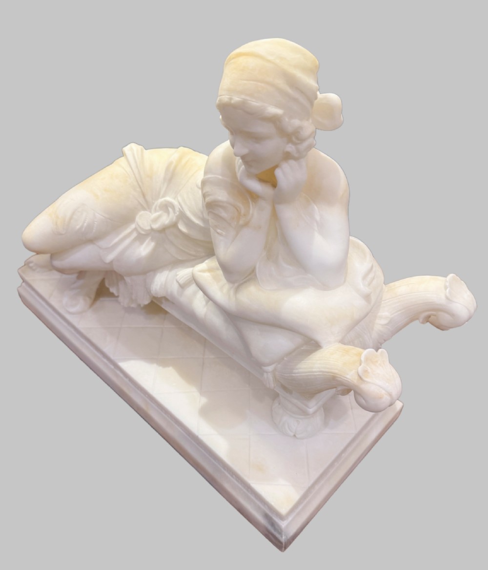 Antique Italian Marble Figure of Young Maiden Reclining View VI