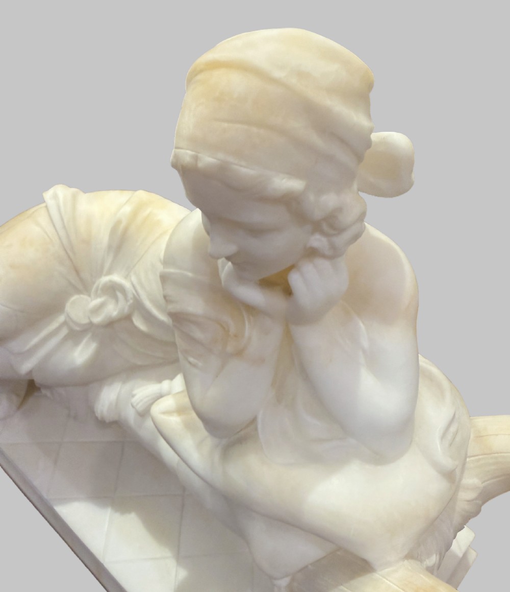 Antique Italian Marble Figure of Young Maiden Reclining View VII