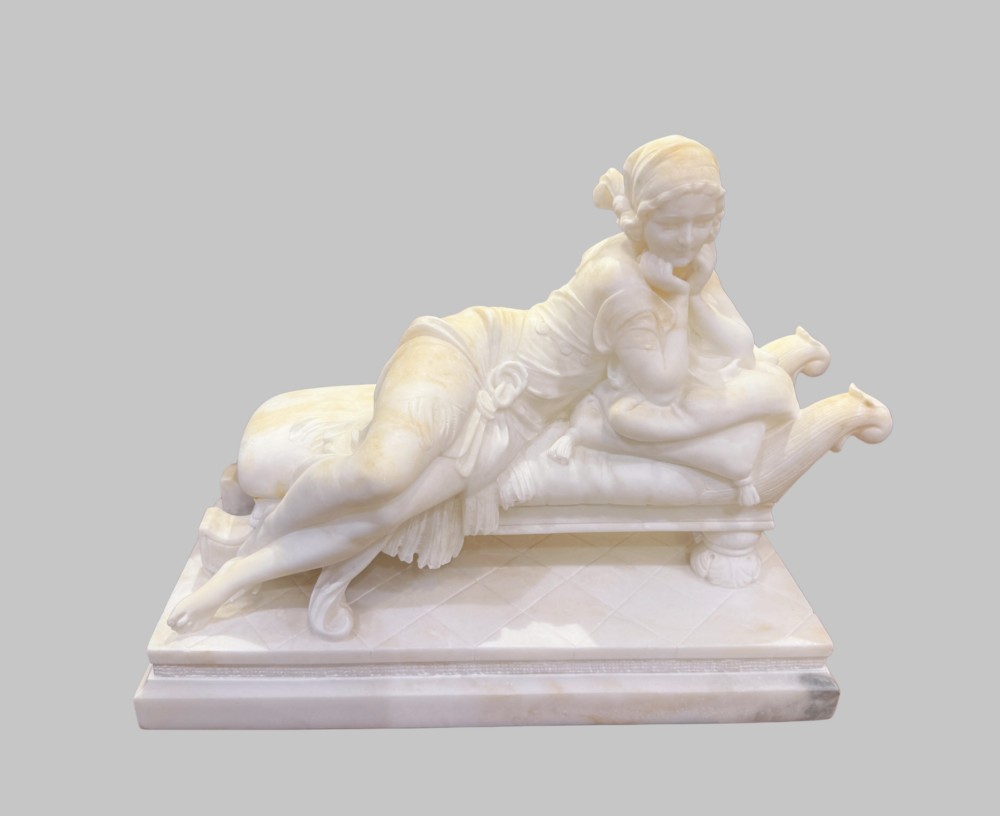 Antique Italian Marble Figure of Young Maiden Reclining View VIII