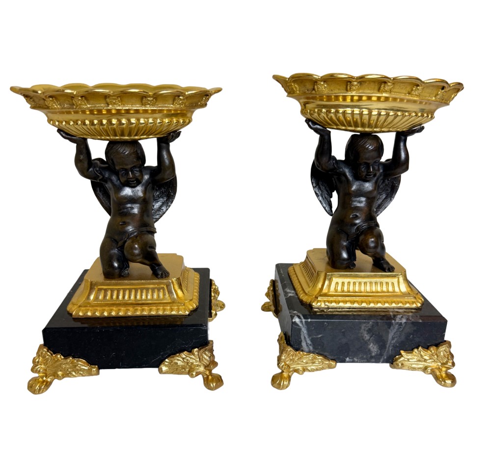 Pair of 19th C. Gilt Bronze and Marble Tazzas