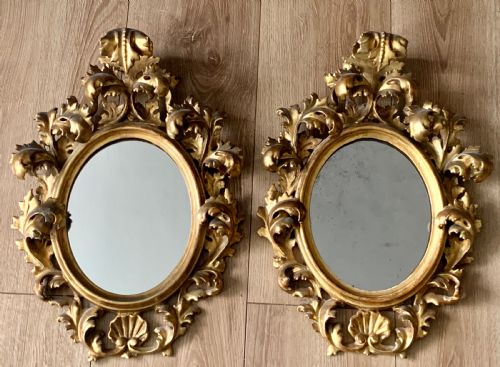 PAIR OF ITALIAN FLORENTINE CARVED GILTWOOD MIRRORS C1870 - ADDITIONAL PHOTO 1