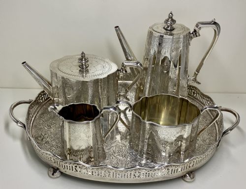 1873 A HIGHLY ENGRAVED VICTORIAN STERLING SILVER TEA COFFEE SERVICE - ADDITIONAL PHOTO 2