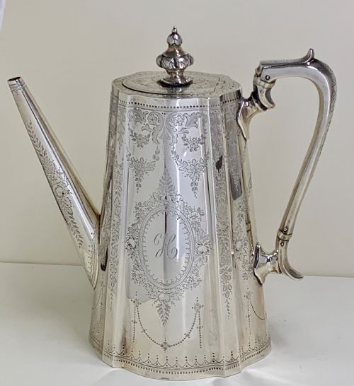 1873 A HIGHLY ENGRAVED VICTORIAN STERLING SILVER TEA COFFEE SERVICE - ADDITIONAL PHOTO 5