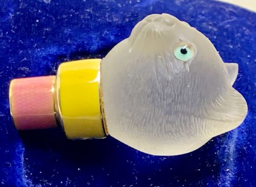 18K GOLD GUILLOCHE ENAMEL ROCK CRYSTAL 'CAT' PARASOL HANDLE - ADDITIONAL PHOTO 4