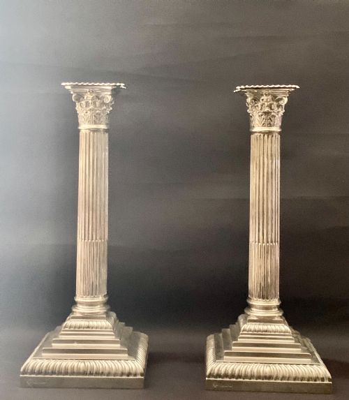 ANTIQUE EDWARDIAN STERLING SILVER CORINTHIAN COLUMN CANDLESTICKS 1916 - ADDITIONAL PHOTO 11