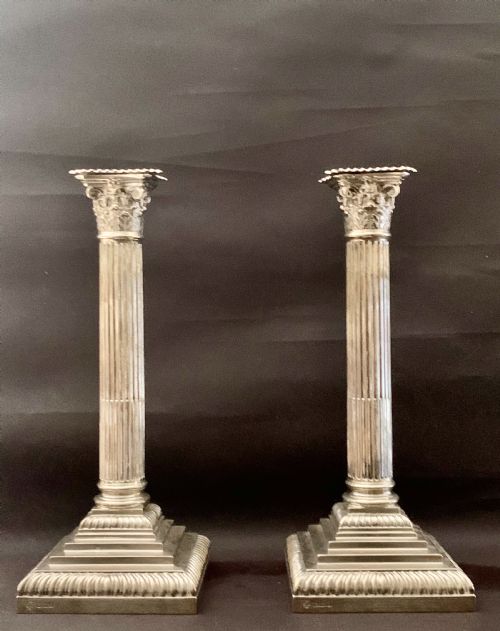 ANTIQUE EDWARDIAN STERLING SILVER CORINTHIAN COLUMN CANDLESTICKS 1916 - ADDITIONAL PHOTO 12