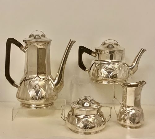 RARE SUPERB ORIVIT STERLING SILVER ART NOUVEAU COFFEE AND TEA SERVICE COLOGNE GERMANY - ADDITIONAL PHOTO 1