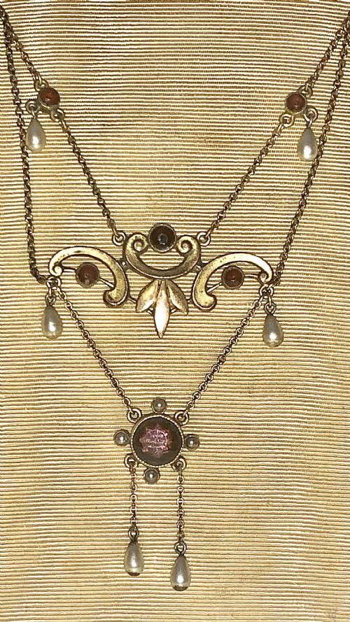 ANTIQUE VICTORIAN GARNET PEARL NECKLACE 9CT GOLD LAVALIERE - ADDITIONAL PHOTO 3