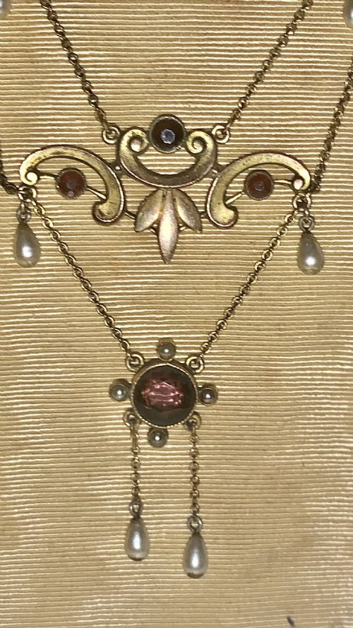 ANTIQUE VICTORIAN GARNET PEARL NECKLACE 9CT GOLD LAVALIERE - ADDITIONAL PHOTO 4