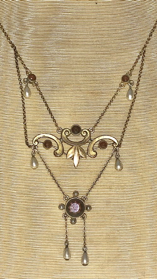 ANTIQUE VICTORIAN GARNET PEARL NECKLACE 9CT GOLD LAVALIERE - ADDITIONAL PHOTO 5