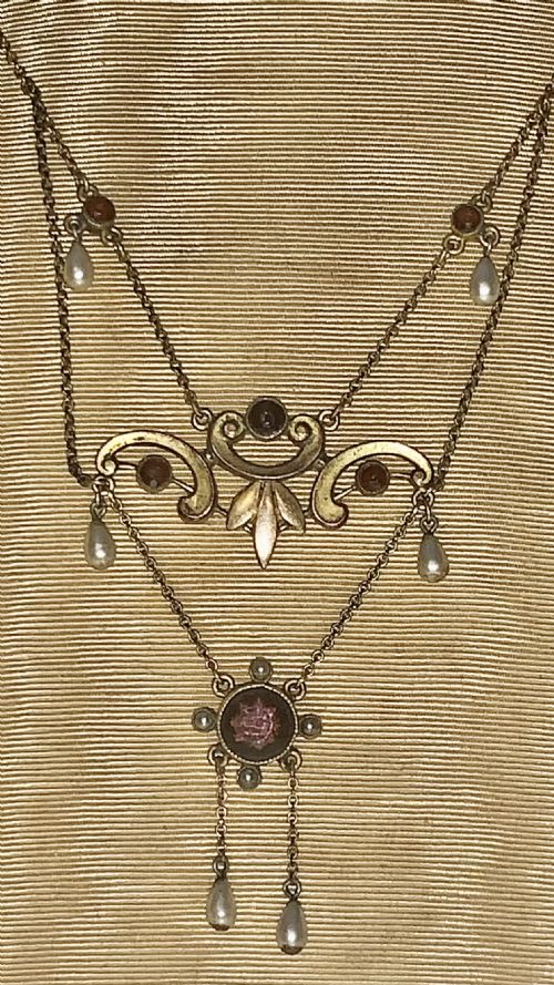 ANTIQUE VICTORIAN GARNET PEARL NECKLACE 9CT GOLD LAVALIERE - ADDITIONAL PHOTO 6