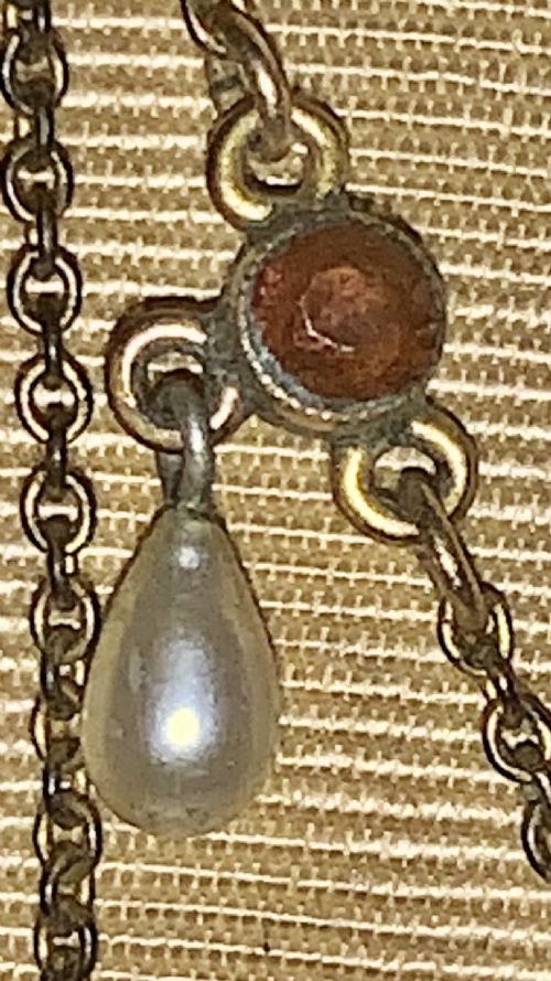 ANTIQUE VICTORIAN GARNET PEARL NECKLACE 9CT GOLD LAVALIERE - ADDITIONAL PHOTO 7