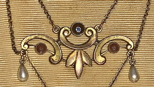 ANTIQUE VICTORIAN GARNET PEARL NECKLACE 9CT GOLD LAVALIERE - ADDITIONAL PHOTO 8
