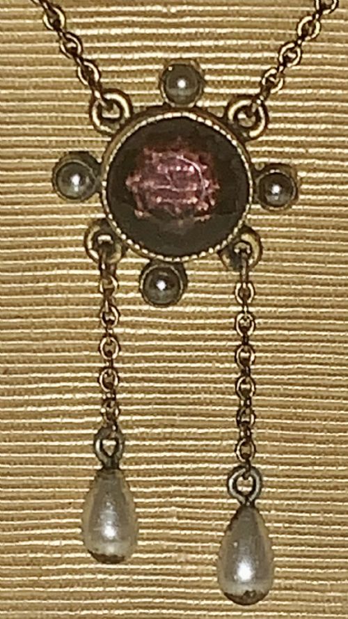 ANTIQUE VICTORIAN GARNET PEARL NECKLACE 9CT GOLD LAVALIERE - ADDITIONAL PHOTO 9