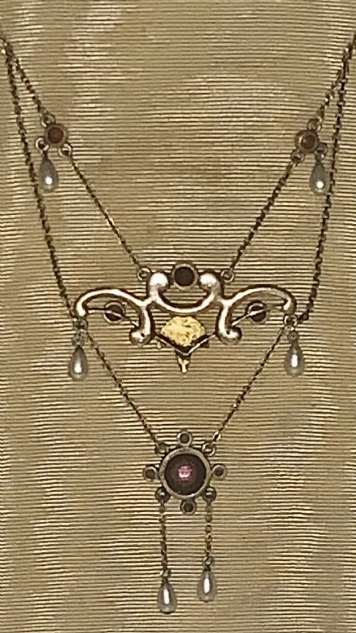 ANTIQUE VICTORIAN GARNET PEARL NECKLACE 9CT GOLD LAVALIERE - ADDITIONAL PHOTO 10