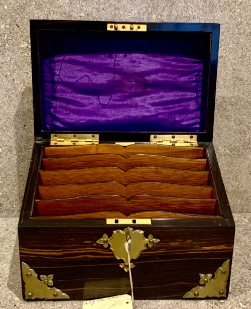 A FINE VICTORIAN COROMANDEL BRASS BOUND PIETRA DURA STATIONARY BOX BY CG HOPE HASTINGS - ADDITIONAL PHOTO 7