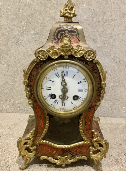 ANTIQUE 19THC FRENCH 8 DAY BELL STRIKING RED SHELL INLAID BOULLE MANTLE CLOCK - ADDITIONAL PHOTO 1