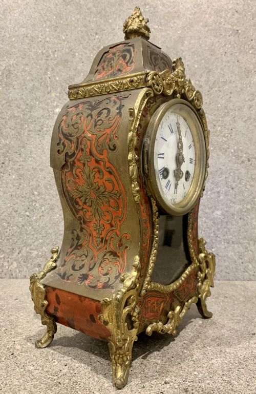 ANTIQUE 19THC FRENCH 8 DAY BELL STRIKING RED SHELL INLAID BOULLE MANTLE CLOCK - ADDITIONAL PHOTO 2