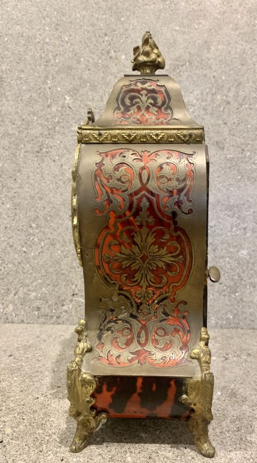 ANTIQUE 19THC FRENCH 8 DAY BELL STRIKING RED SHELL INLAID BOULLE MANTLE CLOCK - ADDITIONAL PHOTO 4