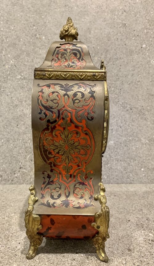 ANTIQUE 19THC FRENCH 8 DAY BELL STRIKING RED SHELL INLAID BOULLE MANTLE CLOCK - ADDITIONAL PHOTO 5