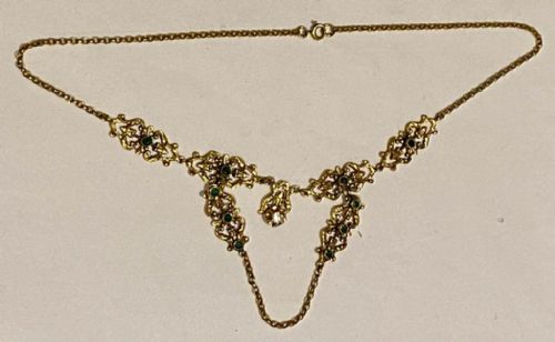 A FANCY ANTIQUE VICTORIAN EMERALD DIAMOND YELLOW GOLD HANDCRAFTED L AVALIERE NECKLACE - ADDITIONAL PHOTO 12