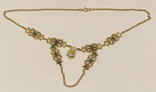 A FANCY ANTIQUE VICTORIAN EMERALD DIAMOND YELLOW GOLD HANDCRAFTED L AVALIERE NECKLACE - ADDITIONAL PHOTO 14