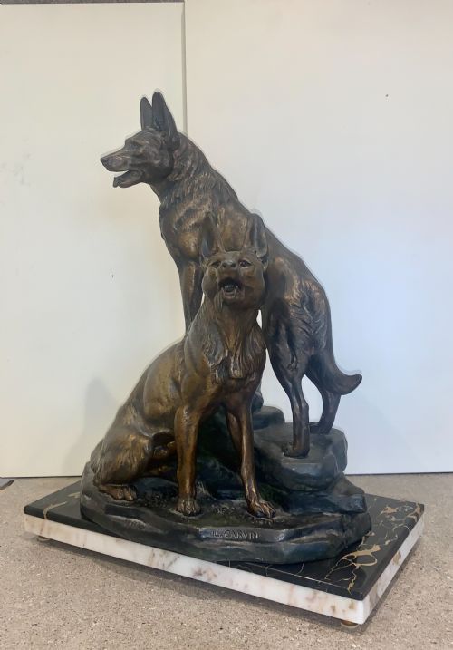A FINE LARGE ANIMALIER ART DECO SCULPTURE BY LOUISALBERT CARVIN ALSATIAN DOGS - ADDITIONAL PHOTO 4