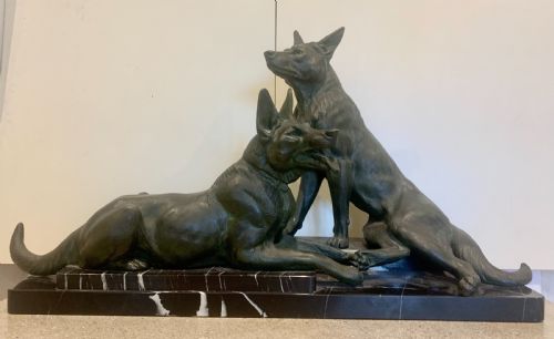 a fine large animalier art deco sculpture by louisalbert carvin alsatian dogs - CATEGORY: ANTIQUE SCULPTURES - DATED 1920