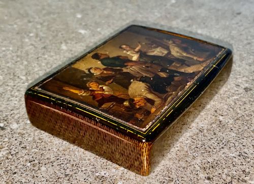 EARLY 19TH CENTURY LARGE HAND PAINTED STOBWASSER TYPE PAPIER MACHE TABLE SNUFF BOX C1820 - ADDITIONAL PHOTO 5