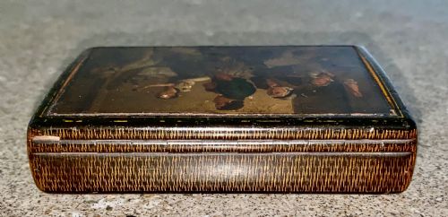 EARLY 19TH CENTURY LARGE HAND PAINTED STOBWASSER TYPE PAPIER MACHE TABLE SNUFF BOX C1820 - ADDITIONAL PHOTO 10