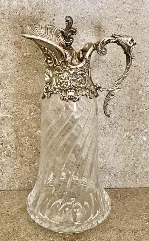 ANTIQUE STERLING SILVER GLASS CLARET JUG TOPAZIO PORTUGAL - ADDITIONAL PHOTO 1