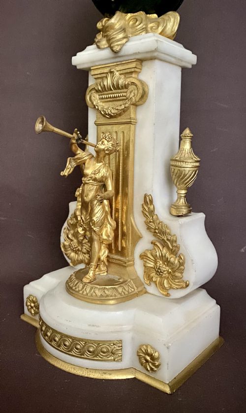 ANTIQUE FRENCH WHITE MARBLE PATINATED BRONZE AND ORMOLU GLOBE CLOCK - ADDITIONAL PHOTO 6