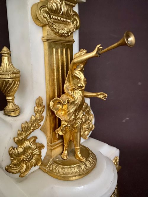 ANTIQUE FRENCH WHITE MARBLE PATINATED BRONZE AND ORMOLU GLOBE CLOCK - ADDITIONAL PHOTO 7
