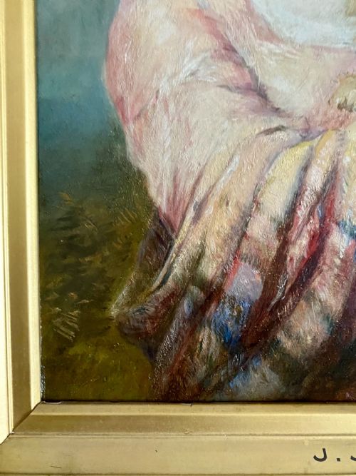 JAMES JOHN HILL RBA 1811 1882 A LADY AND HER DOG OIL ON CANVAS - ADDITIONAL PHOTO 8