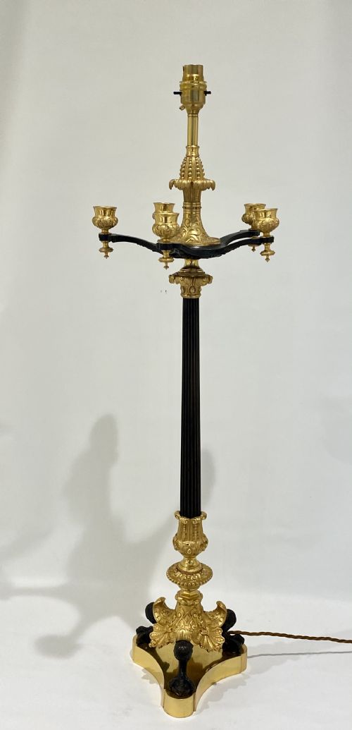 A FRENCH EMPIRE PARCELGILTBRONZE CANDELABRA LAMP 9TH C - ADDITIONAL PHOTO 2