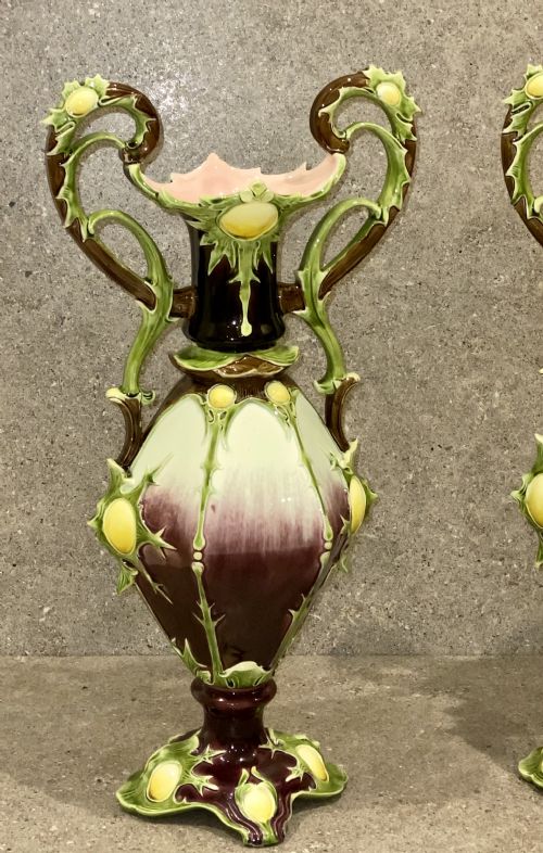 PAIR OF LARGE MAJOLICA VASES BY JULIUS DRESSLER AUSTRIA CIRCA 1885 - ADDITIONAL PHOTO 7