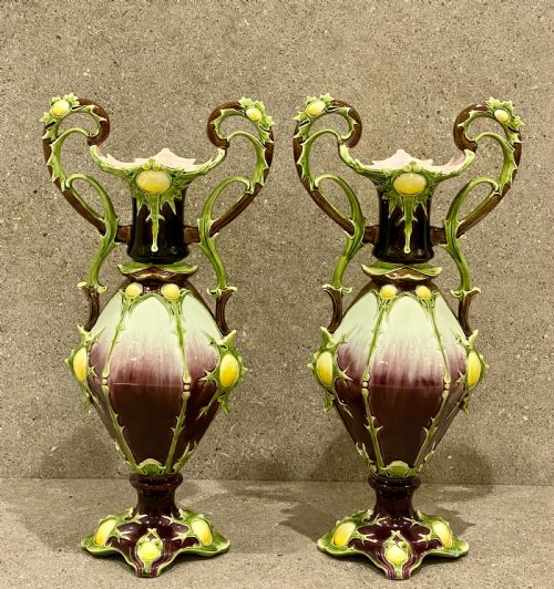 PAIR OF LARGE MAJOLICA VASES BY JULIUS DRESSLER AUSTRIA CIRCA 1885 - ADDITIONAL PHOTO 15