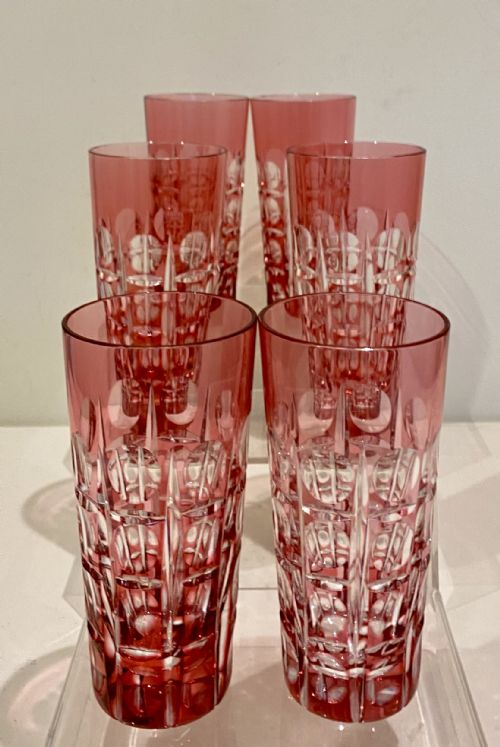 LARGE CRANBERRY CUT GLASS SILVER COCKTAIL SET - ADDITIONAL PHOTO 7