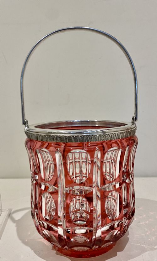 LARGE CRANBERRY CUT GLASS SILVER COCKTAIL SET - ADDITIONAL PHOTO 10