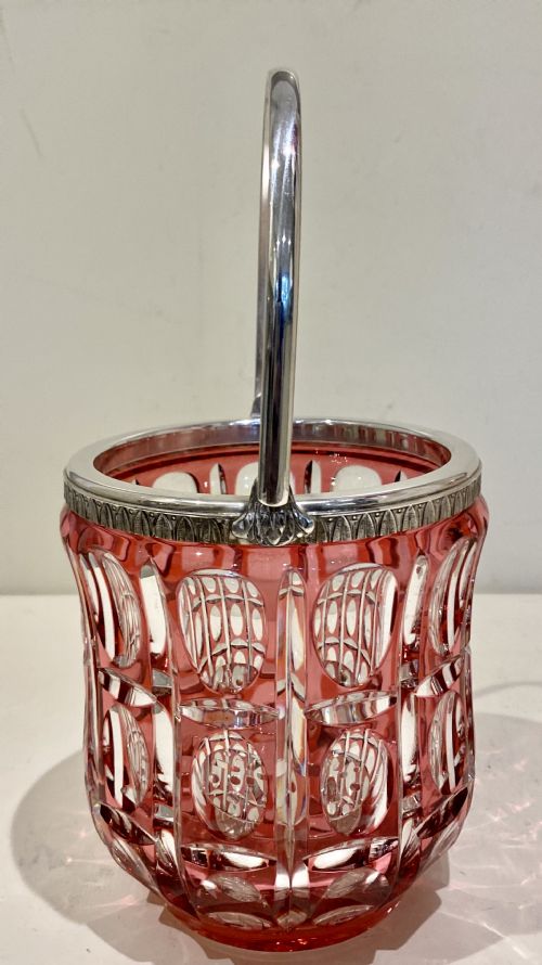 LARGE CRANBERRY CUT GLASS SILVER COCKTAIL SET - ADDITIONAL PHOTO 11