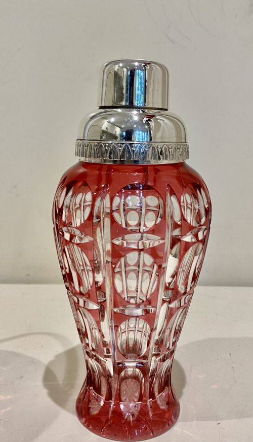 LARGE CRANBERRY CUT GLASS SILVER COCKTAIL SET - ADDITIONAL PHOTO 13