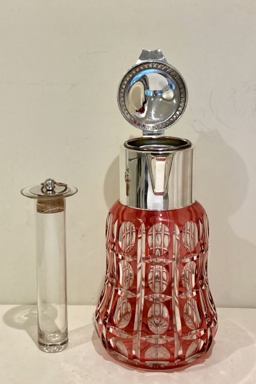 LARGE CRANBERRY CUT GLASS SILVER COCKTAIL SET - ADDITIONAL PHOTO 14