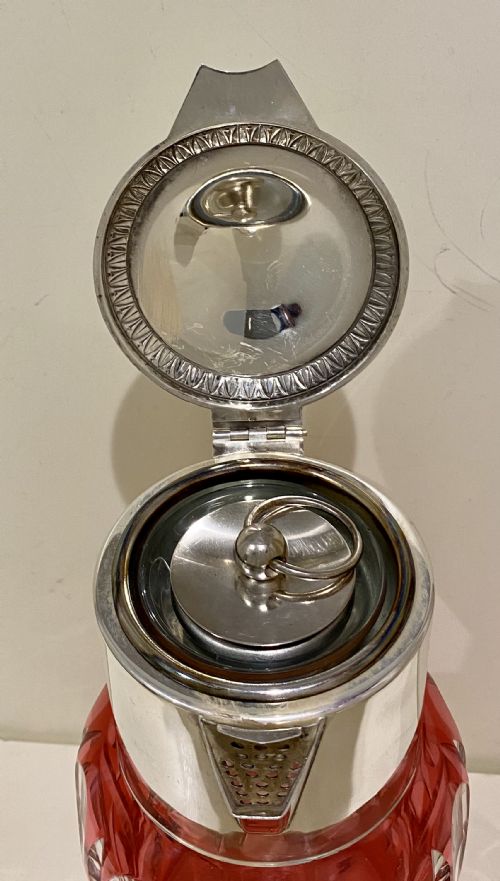 LARGE CRANBERRY CUT GLASS SILVER COCKTAIL SET - ADDITIONAL PHOTO 15