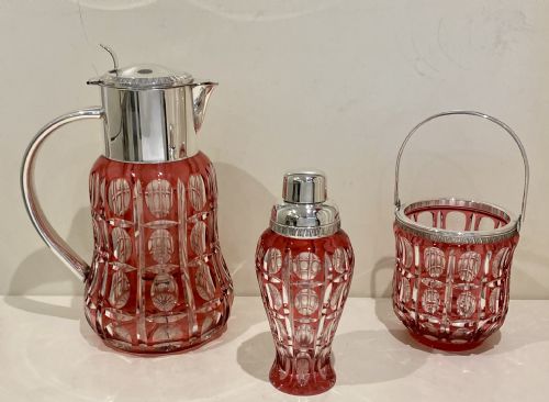 LARGE CRANBERRY CUT GLASS SILVER COCKTAIL SET - ADDITIONAL PHOTO 17
