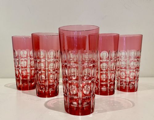 LARGE CRANBERRY CUT GLASS SILVER COCKTAIL SET - ADDITIONAL PHOTO 18