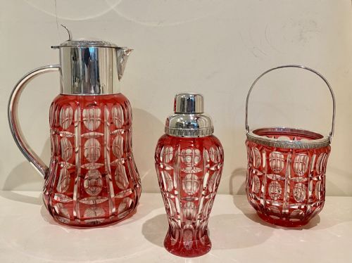 LARGE CRANBERRY CUT GLASS SILVER COCKTAIL SET - ADDITIONAL PHOTO 19