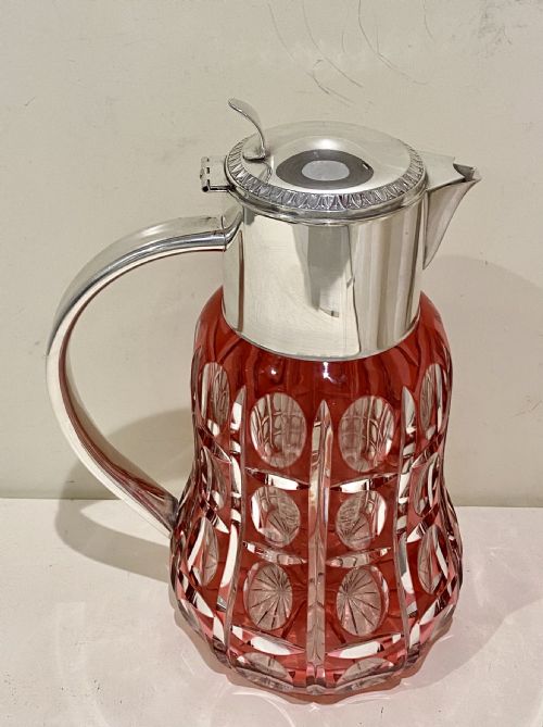 LARGE CRANBERRY CUT GLASS SILVER COCKTAIL SET - ADDITIONAL PHOTO 20
