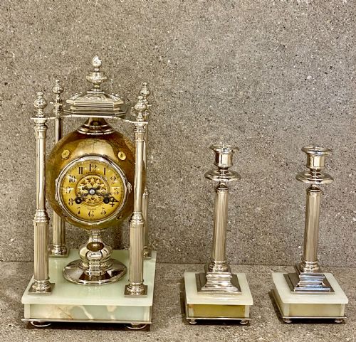 ANTIQUE TERRESTRIAL GLOBE CLOCK SILVER AND PALE ONYX FRENCH CIRCA 1890 - ADDITIONAL PHOTO 10