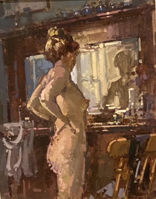 JOHN MARTIN 1957 RBA IMPRESSIONIST NUDE OIL PAINTING SIGNED BELLA AT THE DRESSER - ADDITIONAL PHOTO 2